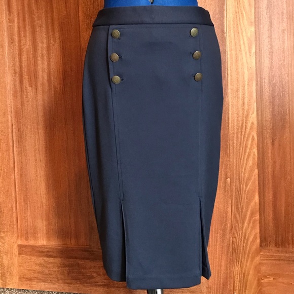 The Limited Navy with Bronze Button Pencil Skirt - Picture 2 of 7